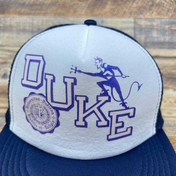 Vintage Duke University Mens Trucker Hat Navy Snapback 1950s Logo North Carolina - Picture 2 of 7